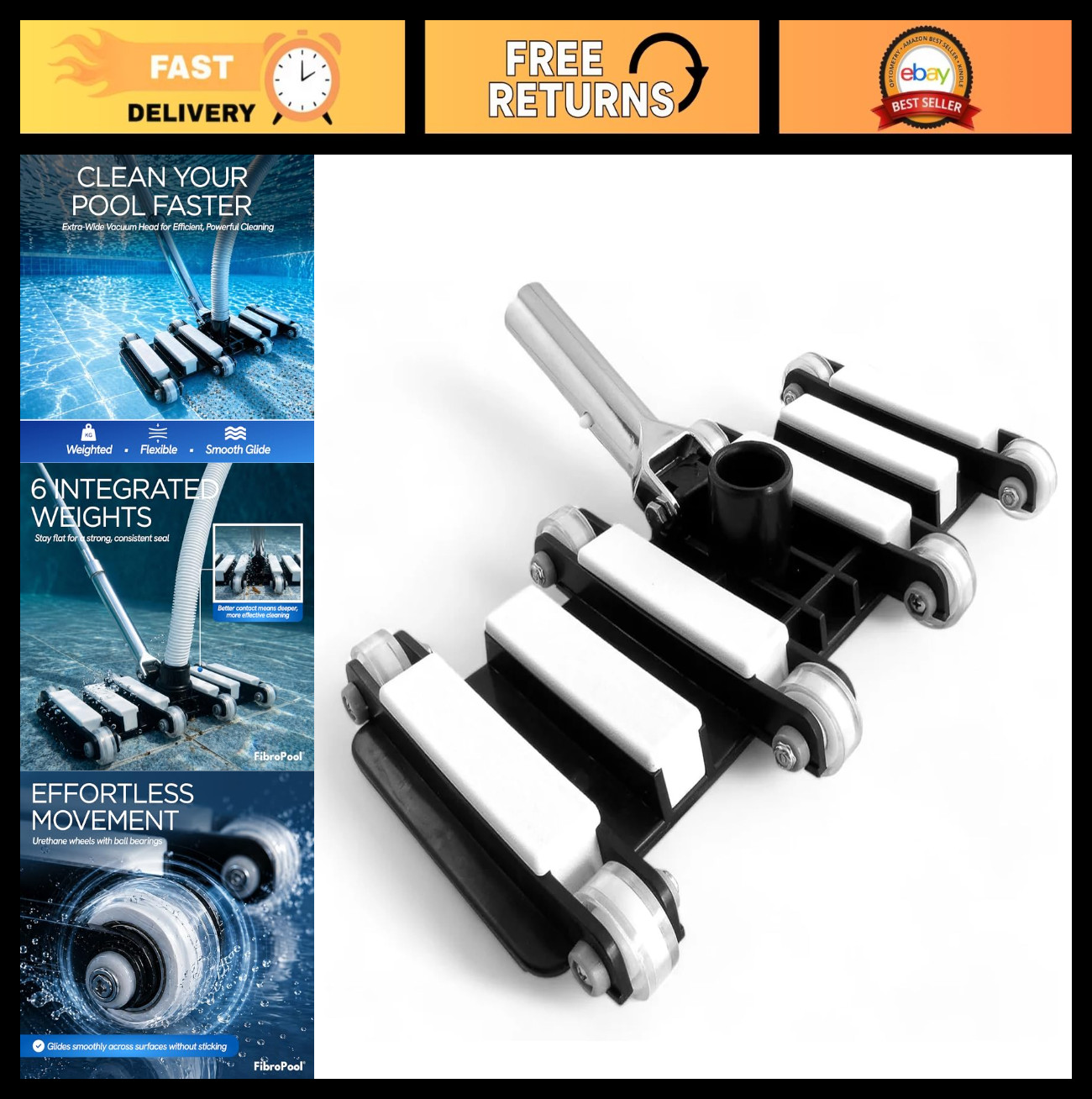 Weighted Pool Vacuum Head – 14.4&Prime; Flexible Design for Inground & Above Ground Po