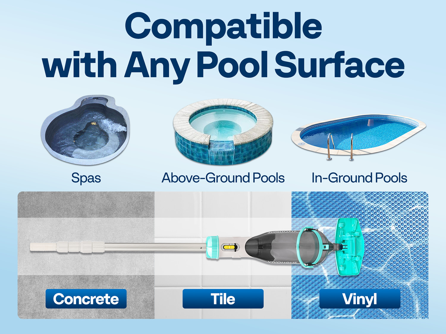 Cordless Rechargeable Pool Vacuum Handheld Pool Cleaner with Telescopic Pole