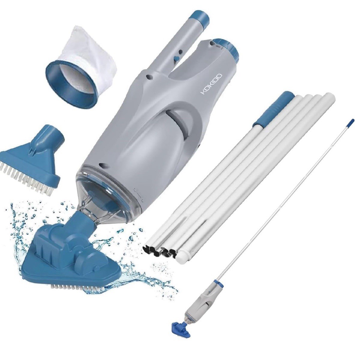 KOKIDO 2025 upgrade Rechargeable Handheld Pool Vacuum Aluminum Pole and 2 Bru…