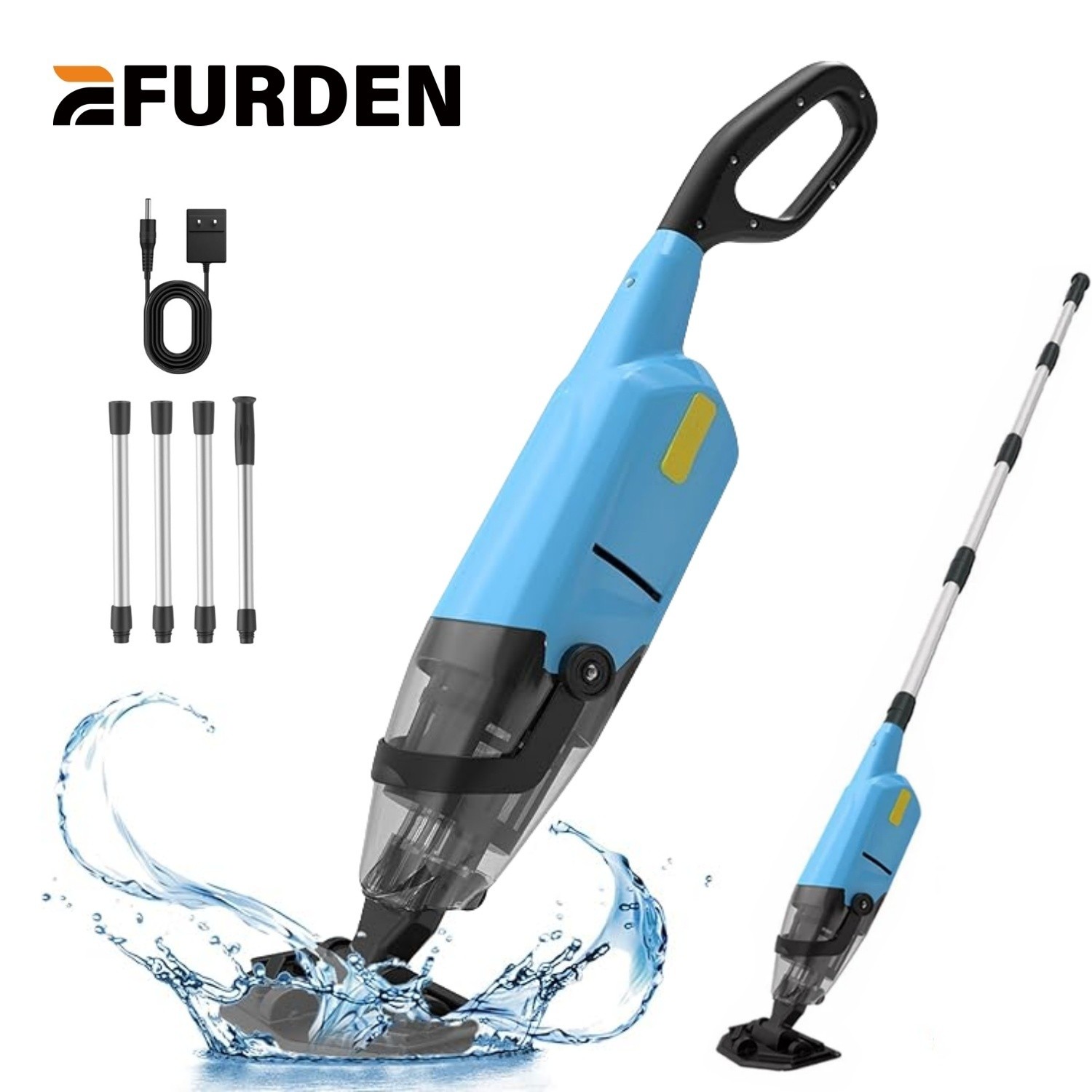 Handheld Pool Vacuum IPX8 Rechargeable Pool Cleaner Cordless w/Telescopic Pole