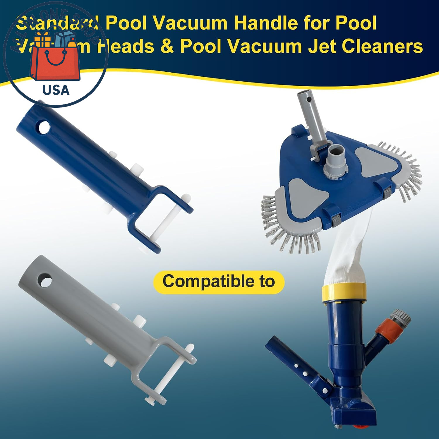 Pool Vacuum Head Handle Replacement with EZ Clip and Pin Set, 2 Pcs