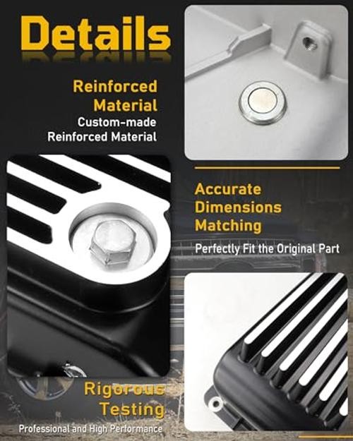 328053220 Heavy Duty Cast Aluminum Transmission Oil Pan Compatible Black Silver