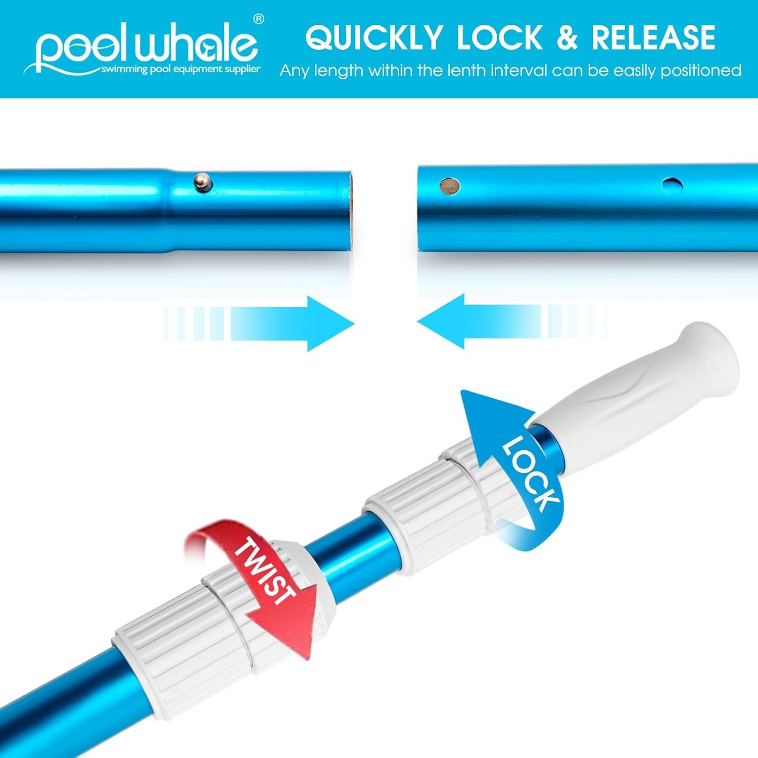 15FT Telescopic Pool Pole Adjustable Aluminum Cleaning Pole for Skimmer Vacuum