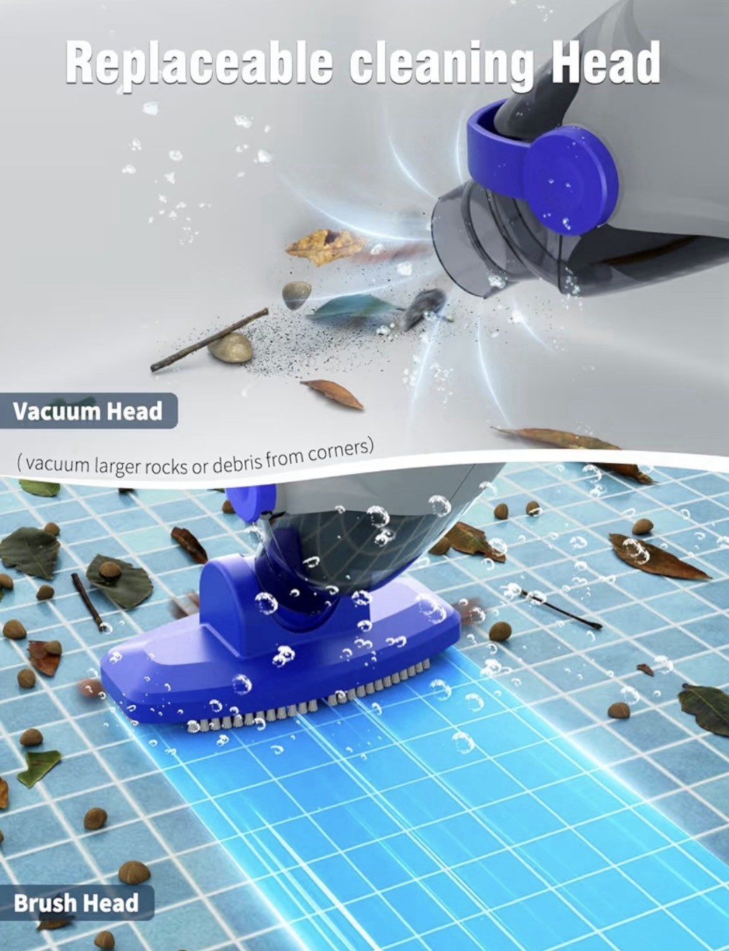 Pool Vacuum Above Ground 60w Motor,18 Gal/Min Powerful Suction 5000mAh Battery