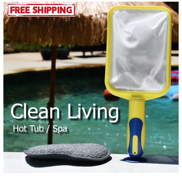 Handheld Skimmer with Fine Mesh for Spa, Hot Tub, Plunge & Small Pool (Yellow)