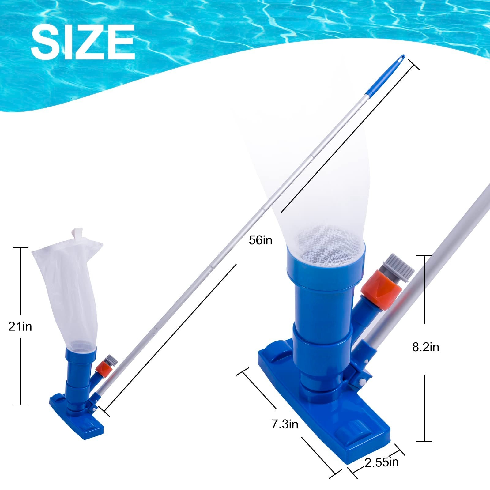 Upgraded Pool Spa Jet Vacuum Cleaner with Brush & 56&Prime; Pole for Above Ground, Hot