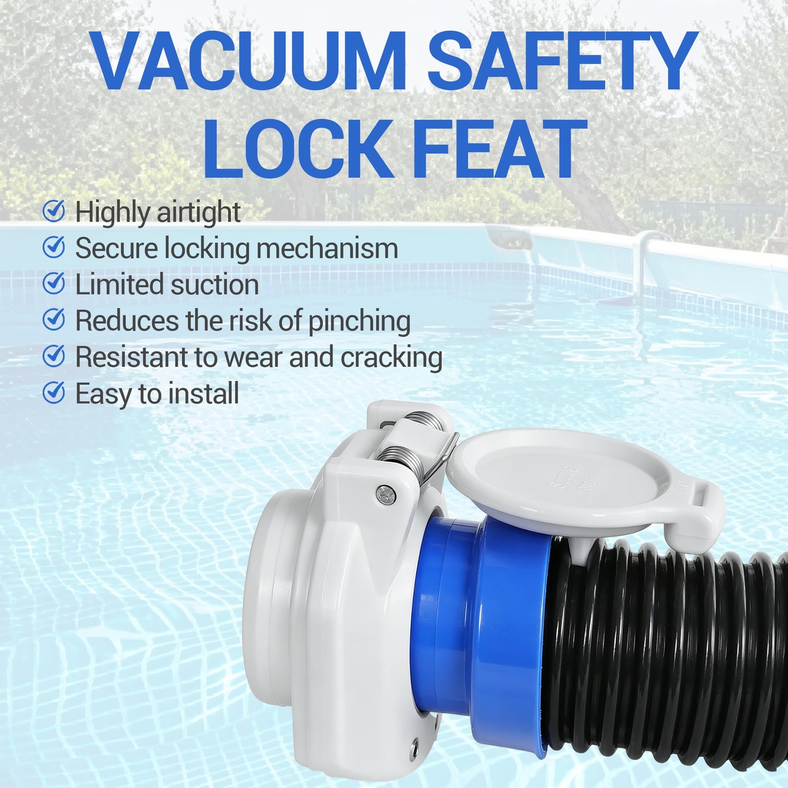 GW9530 Vac Port Fitting, White Free Swivel Pool Vacuum Suction Lock