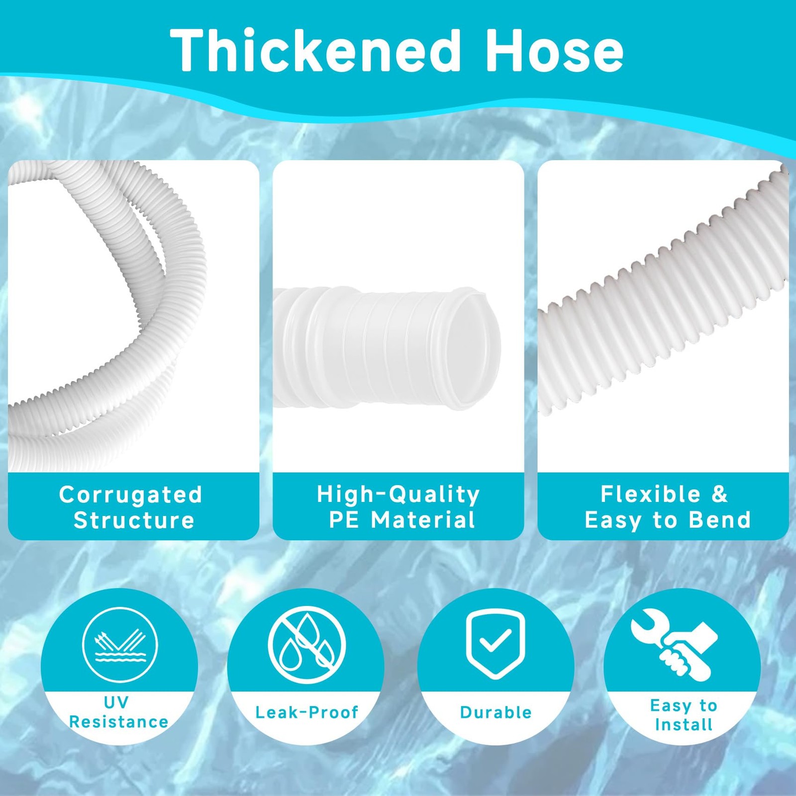 1.25&Prime; x 3ft Pool Hose for Above Ground Pools, 1-1/4&Prime; x 3ft, White