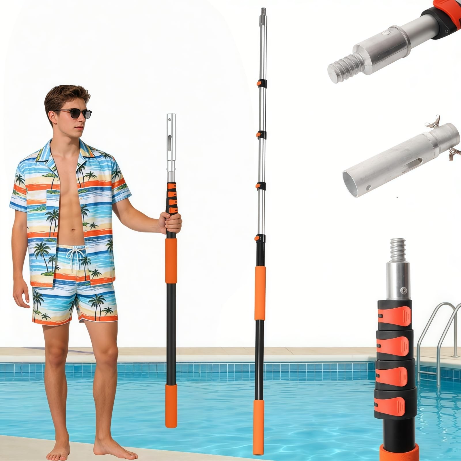 Telescopic Pool Pole 416 FT with 4 Baffle Locks for Cleaning Nets and Brushes