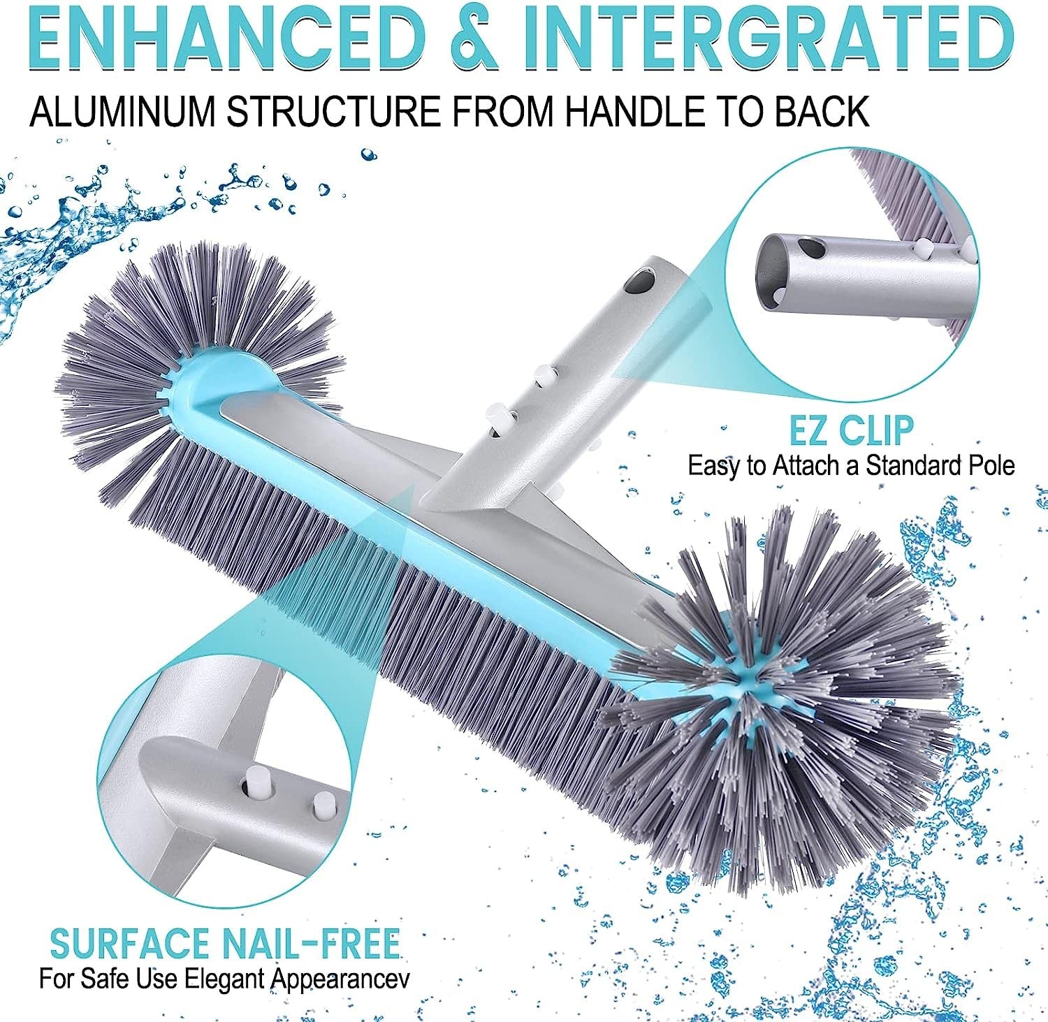 Swimming Pool Brush Head with Round Ends，17.5&Prime; Heavy Duty Aluminum Back Head …