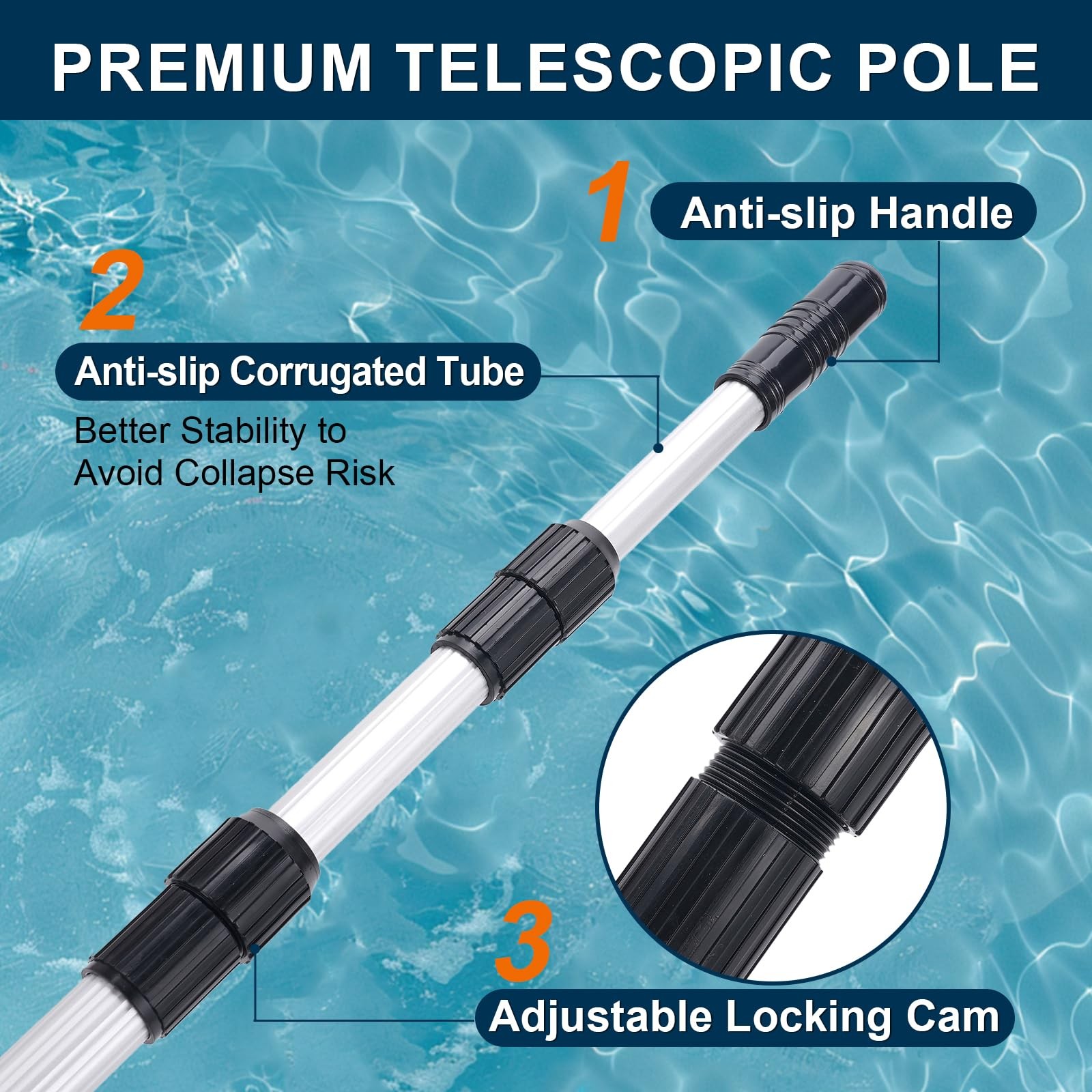 Bxo Premium Upgraded 16 Ft Aluminum Telescopic Swimming – 3 Piece