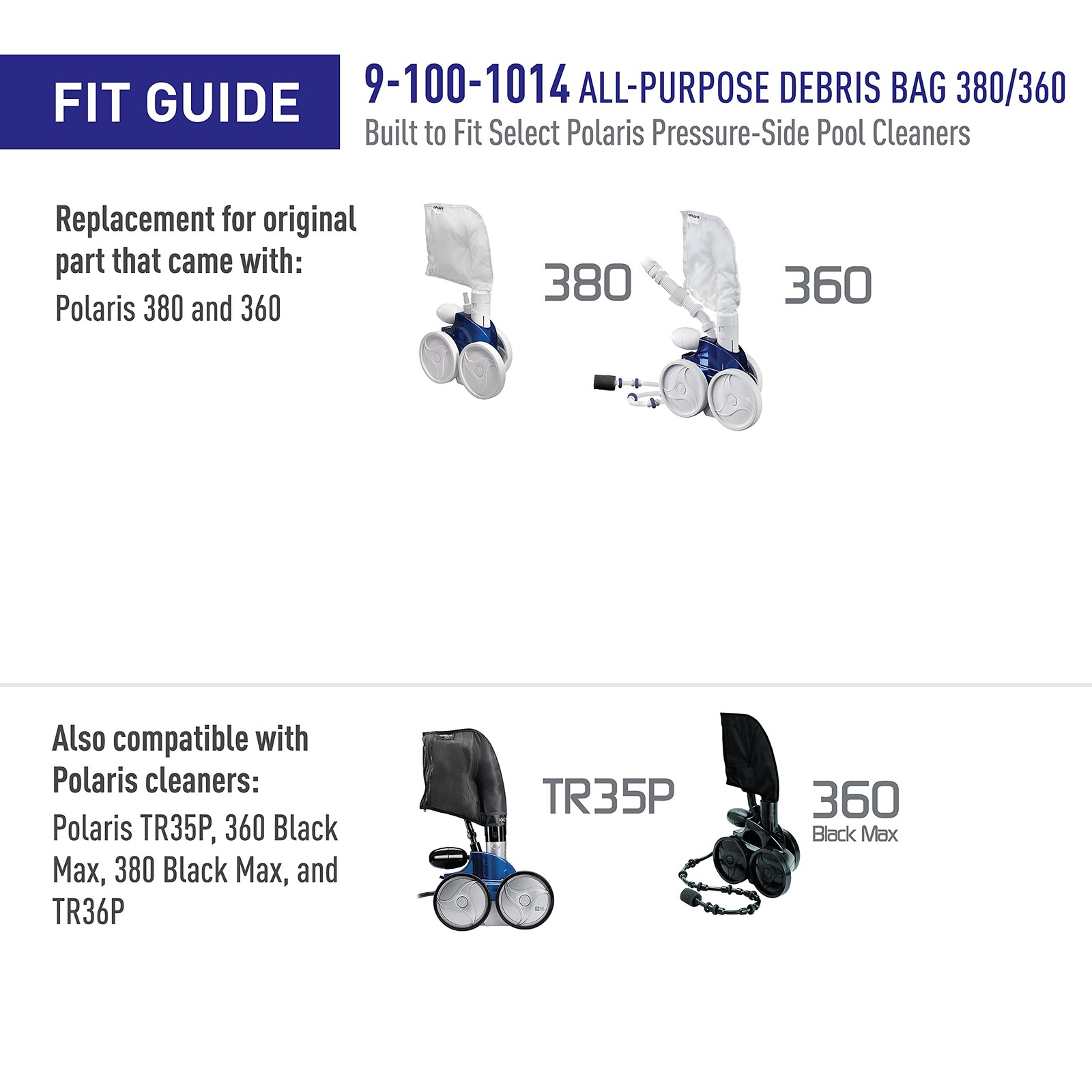 Polaris Genuine Parts 91001014 All Purpose Bag Replacement for PressureSide P…