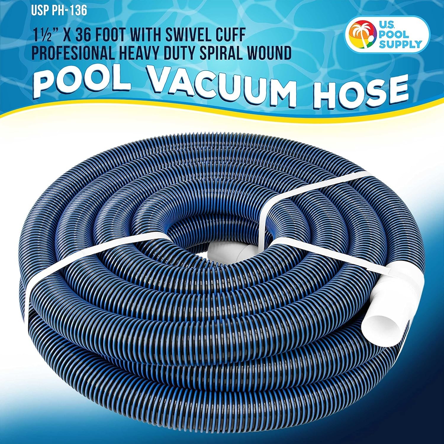 Heavy Duty Pool Hose 36 ft 1-1/2&Prime; EVA Kink-Free Swivel for Inground