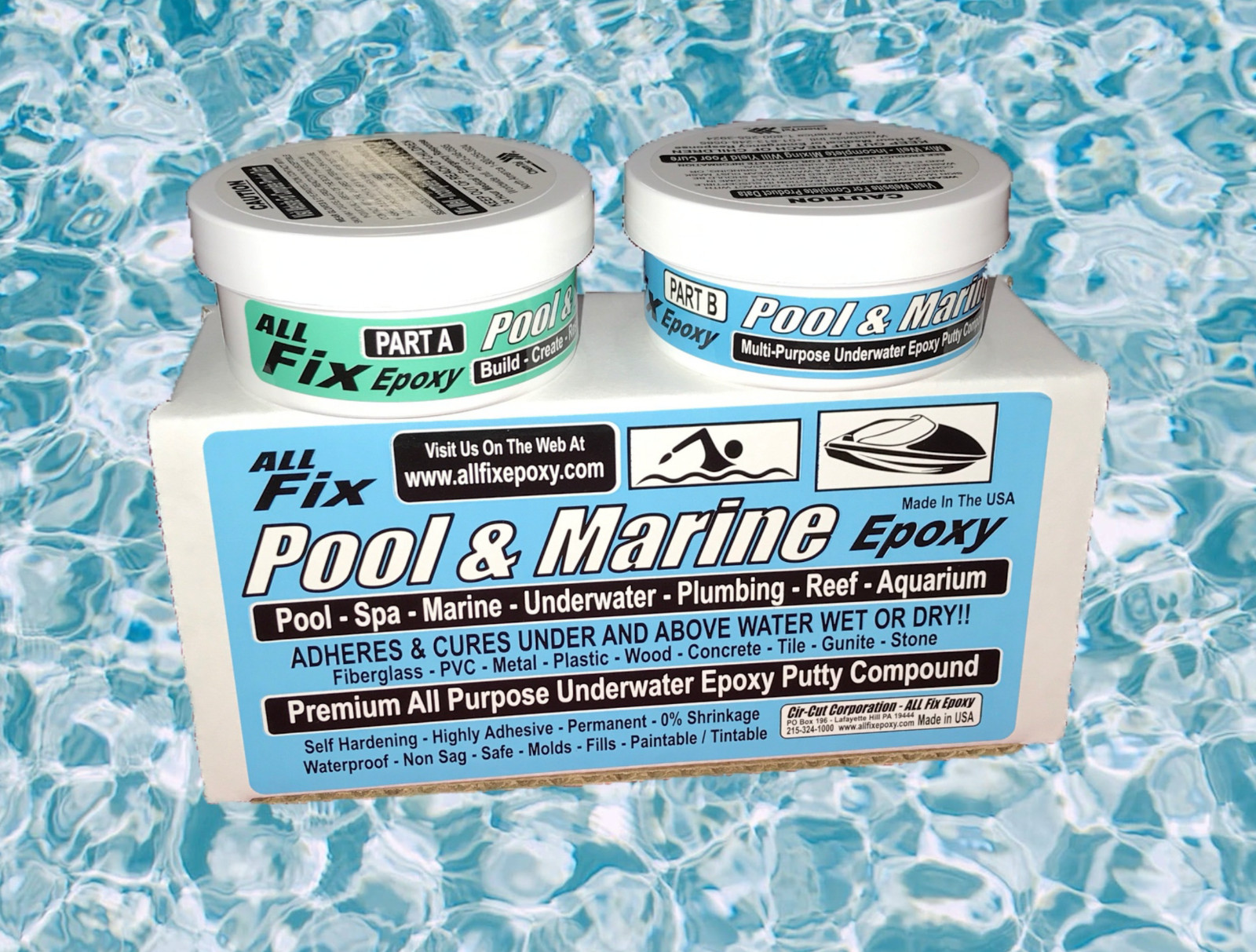 ALL-FIX H2O EPOXY PUTTY Pool Repair Tile Gunite Stone Concrete Fiberglass Leaks