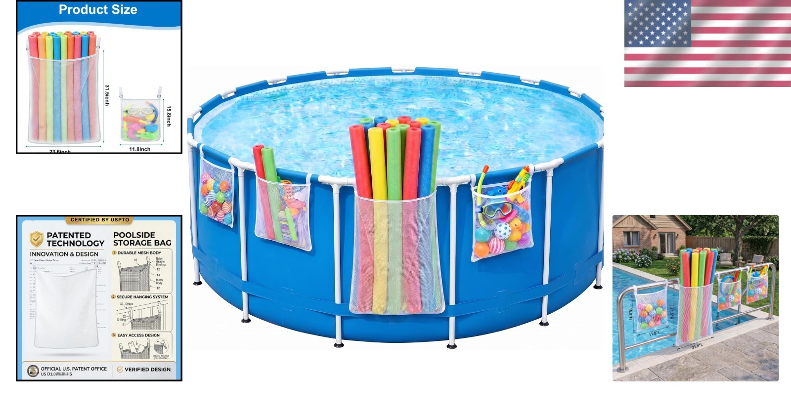 Mesh Storage Solutions for Poolside: 4-Pack Organizer & Adjustable Straps