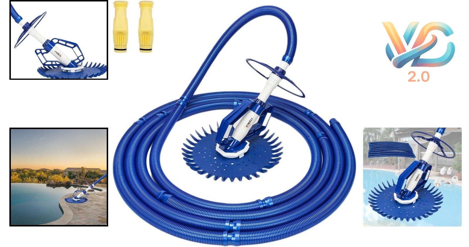 Blue Automatic Pool Vacuum Cleaner Suction Powered, Includes 10 Hoses & Spare…