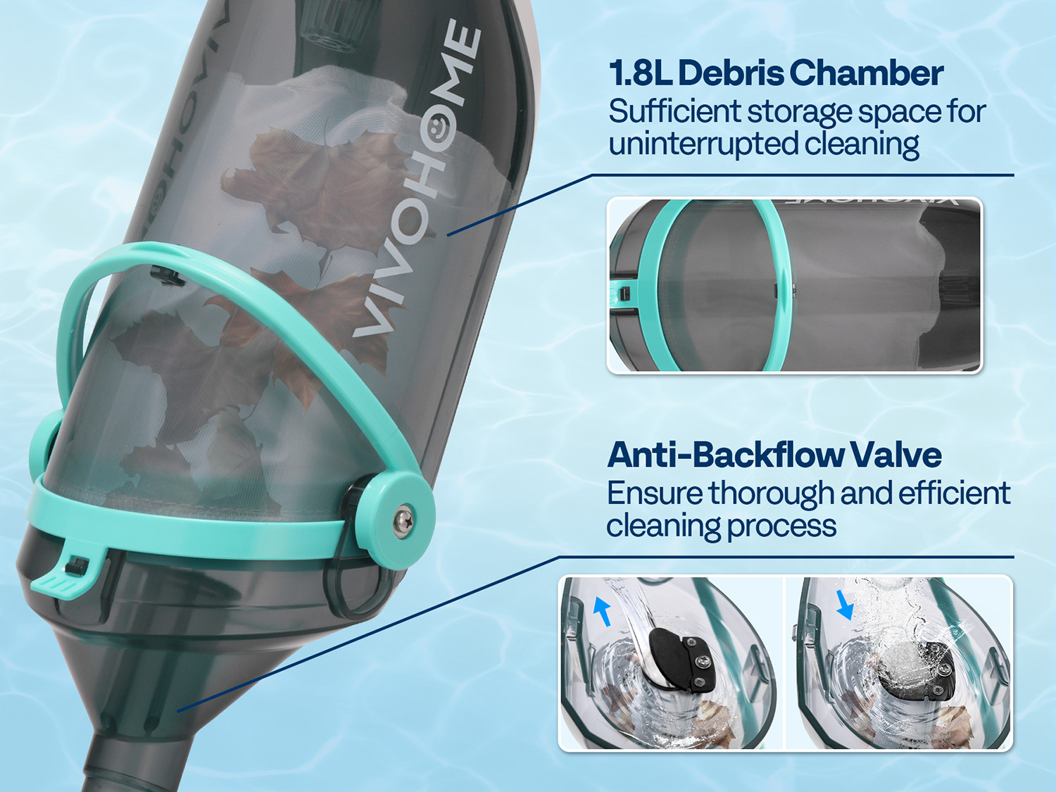 Cordless Rechargeable Pool Vacuum Handheld Pool Cleaner with Telescopic Pole
