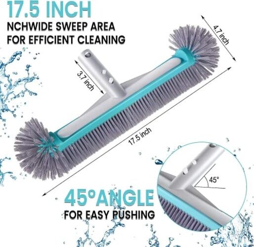 Swimming Pool Brush Head with Round Ends，17.5&Prime; Heavy Duty Aluminum Back Blue