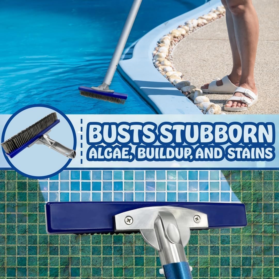 Medium Hard Bristle Pool Brush for Gunite, Concrete & Tile, Rust-Resistant