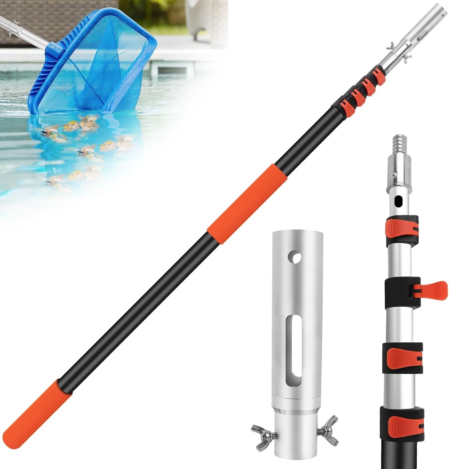 12FT Telescopic Pool Pole Aluminum Heavy Duty for Skimmer Rakes Brushes & Vac…
