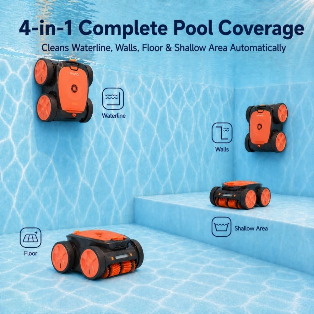 Cordless Robotic Pool Cleaner Remote Underwater Direct Control, 4-Motor 4WD