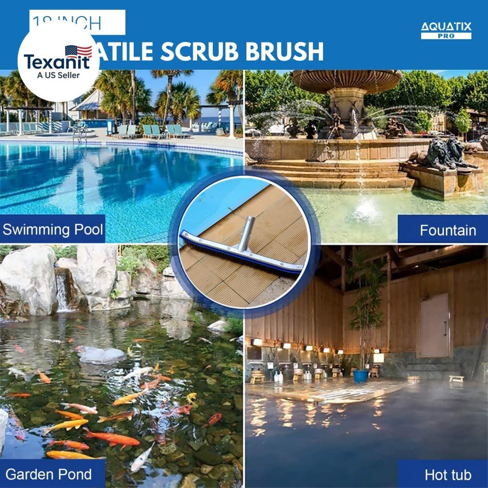 Pool Brush Head, 18&Prime; Heavy Duty for Cleaning Walls & Floors, Stainless Steel Bri