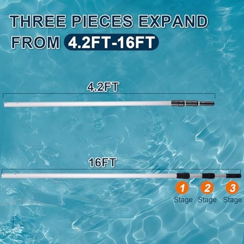 Premium Upgraded 16 FT Aluminum Telescopic Swimming Pool Pole – Adjustable 3