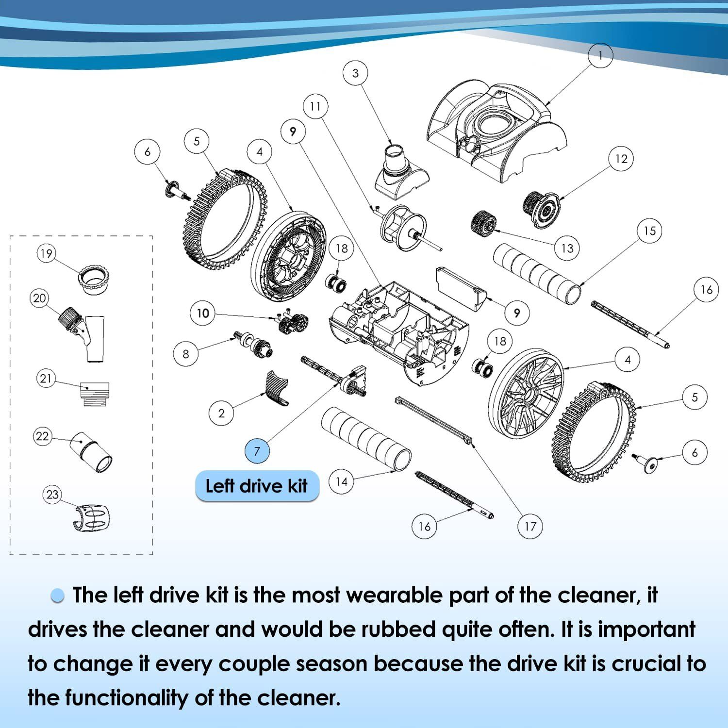 For Pentair 360289 Left Drive Kit Rebel Kreepy Krauly Warrior Cleaners Vacuum
