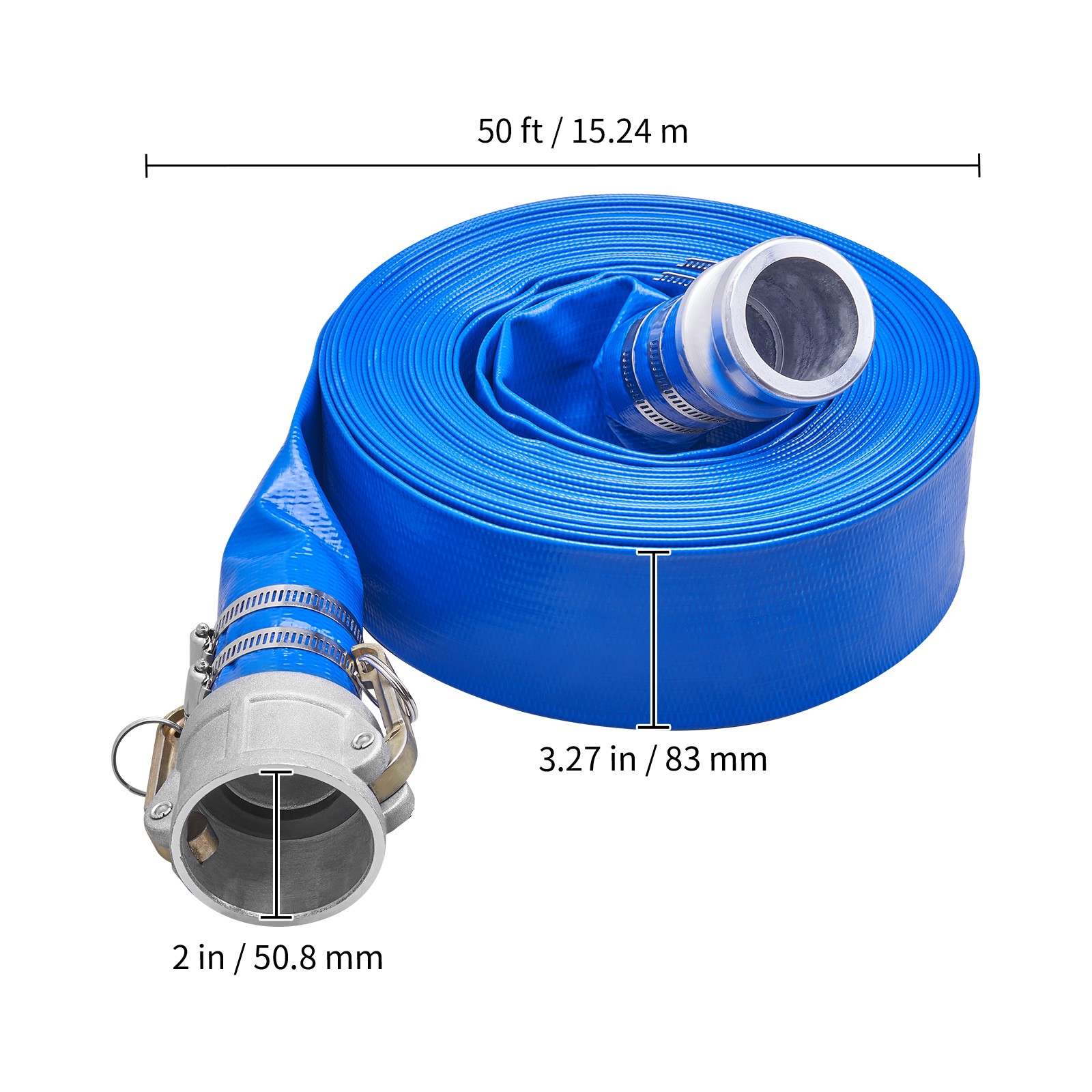 Uimoso Backwash Hose PVC Discharge Hose 2 in x 50 ft with Camlock C & E Fittings