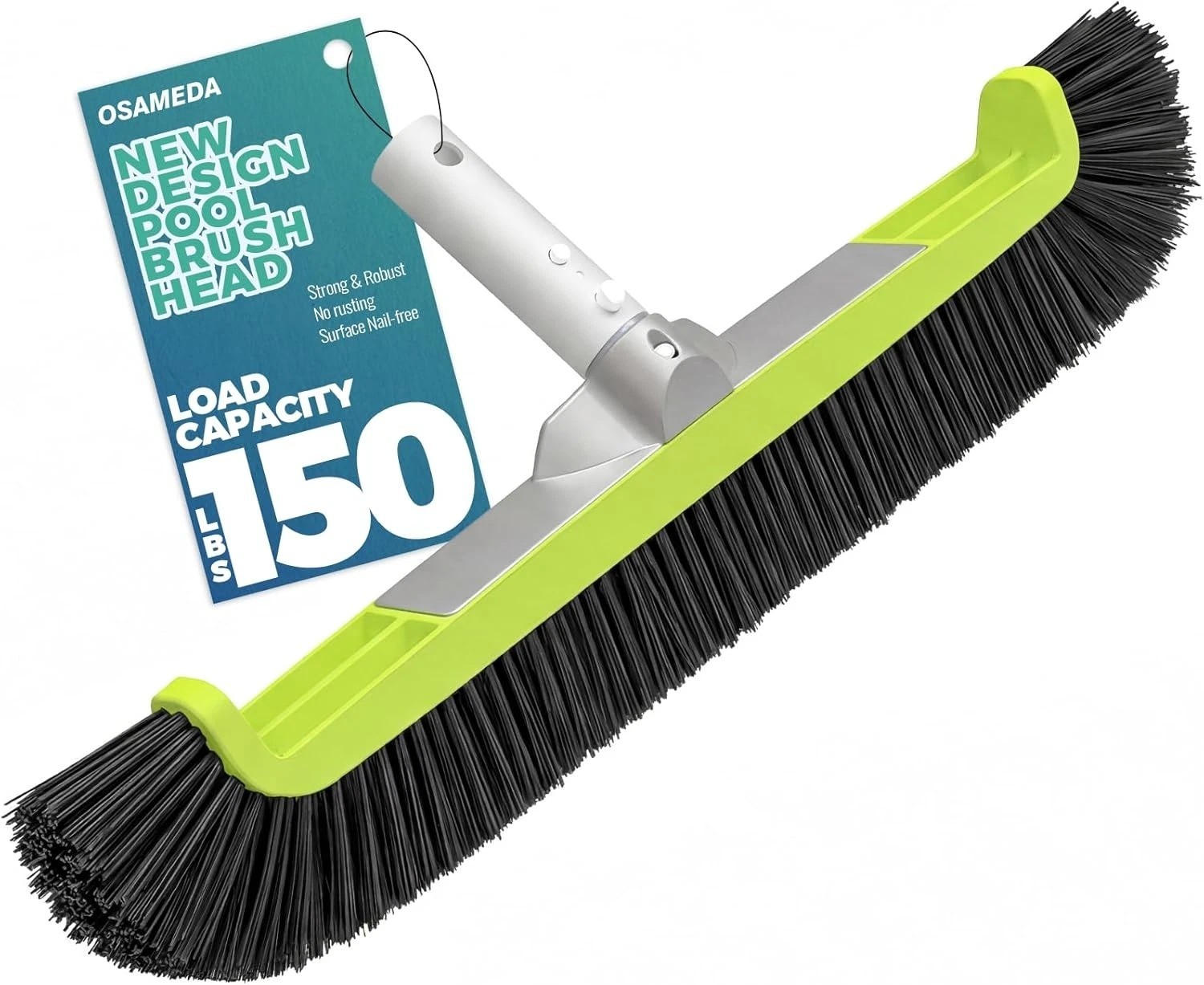 18&Prime; Pool Brush Head for Cleaning Swimming Walls,Curved Ends Scrub Brush Black US