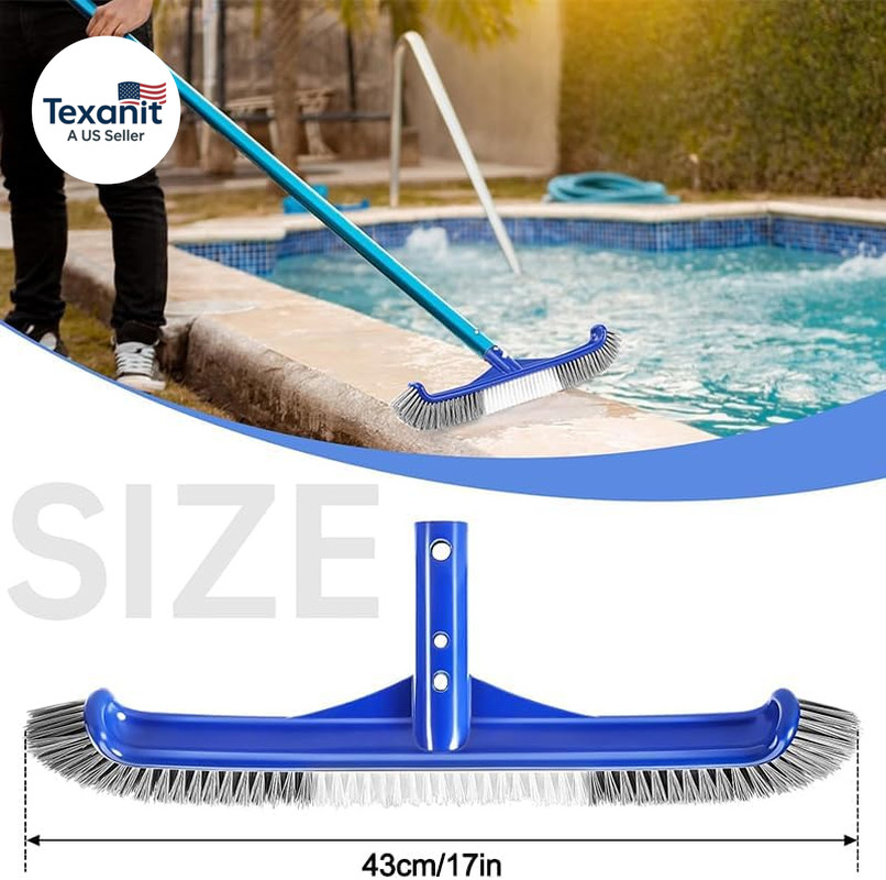Pool Brush Head, 17&Prime; Pool Brushes for Cleaning Pool Walls, Curved Ends High-Effi