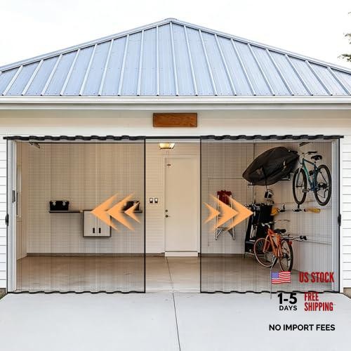 Retractable Garage Screen Door with Track—Fits 16×7 Feet—Fits Garage Door