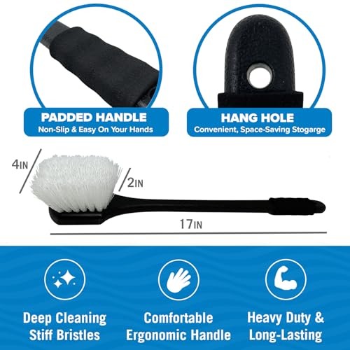 Stiff Hand Scrub Brush, Large Handle Heavy Duty Tire and Wheel Long Handle