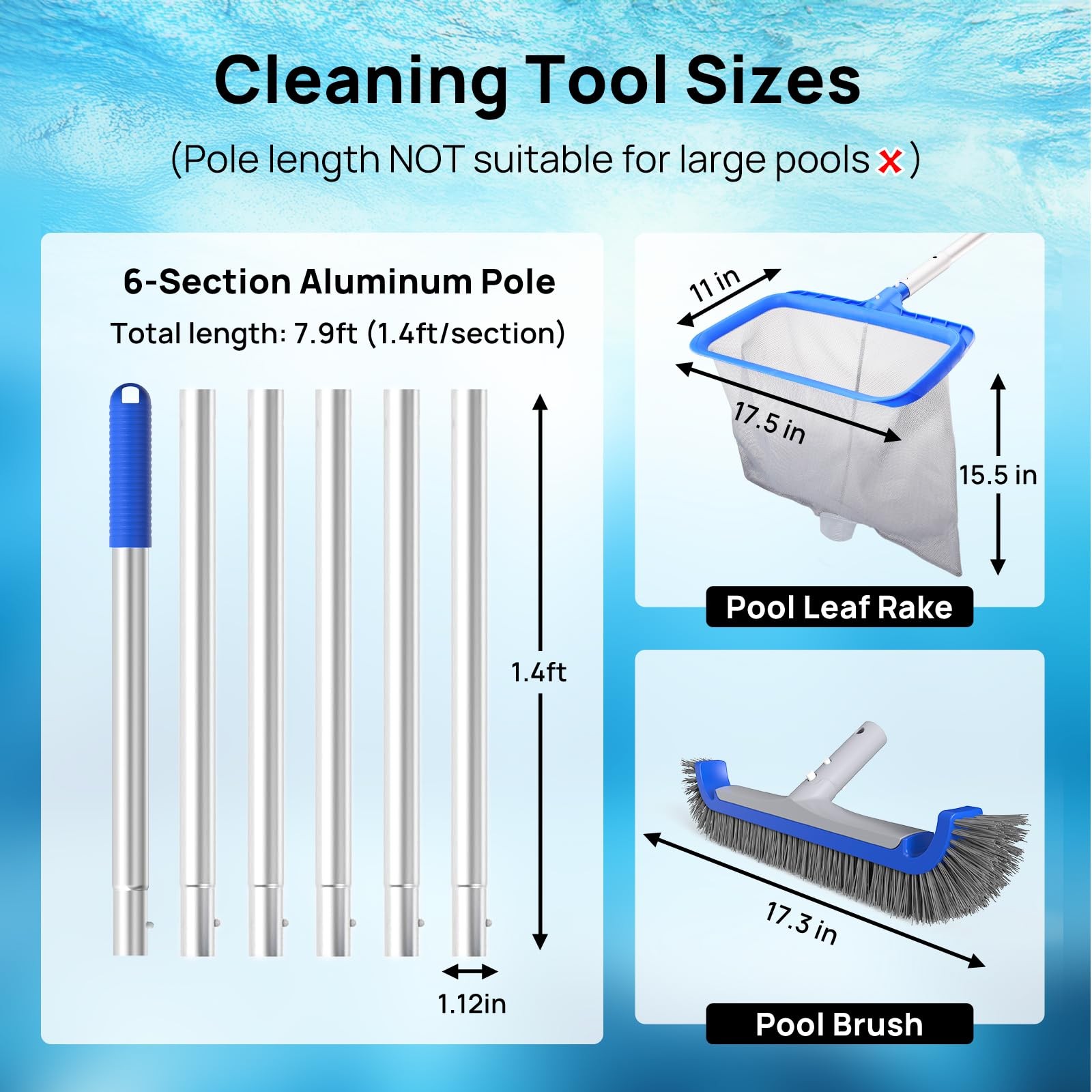 Consciot Pool Cleaning Kit, incl. Rake Net, Brush, Pole, Dispenser 5PCS, PK05