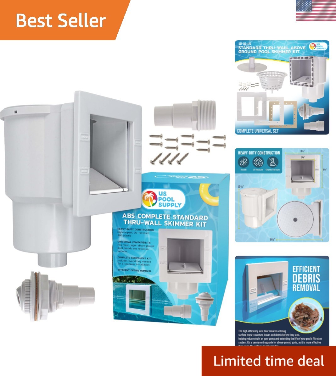 Complete Thru-Wall Skimmer Kit for Above Ground Pools – Efficient Debris Removal