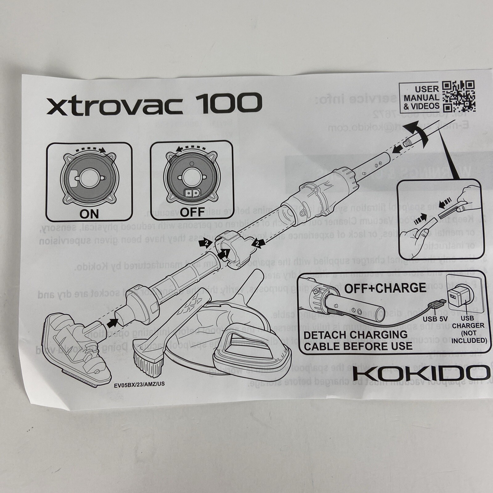 Kokido Xtrovac 100 Rechargeable Pool Spa Vacuum Cleaner Cordless 7 Piece Kit