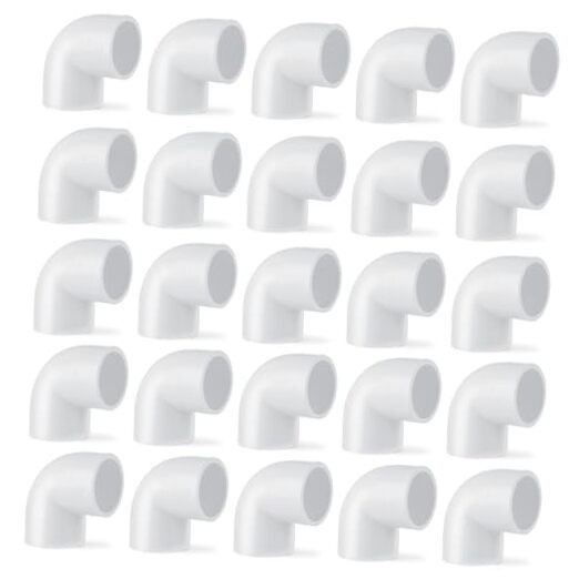 1 Inch 90 Degree Elbow PVC Fitting, 30 Pack 2 Way Furniture Grade PVC