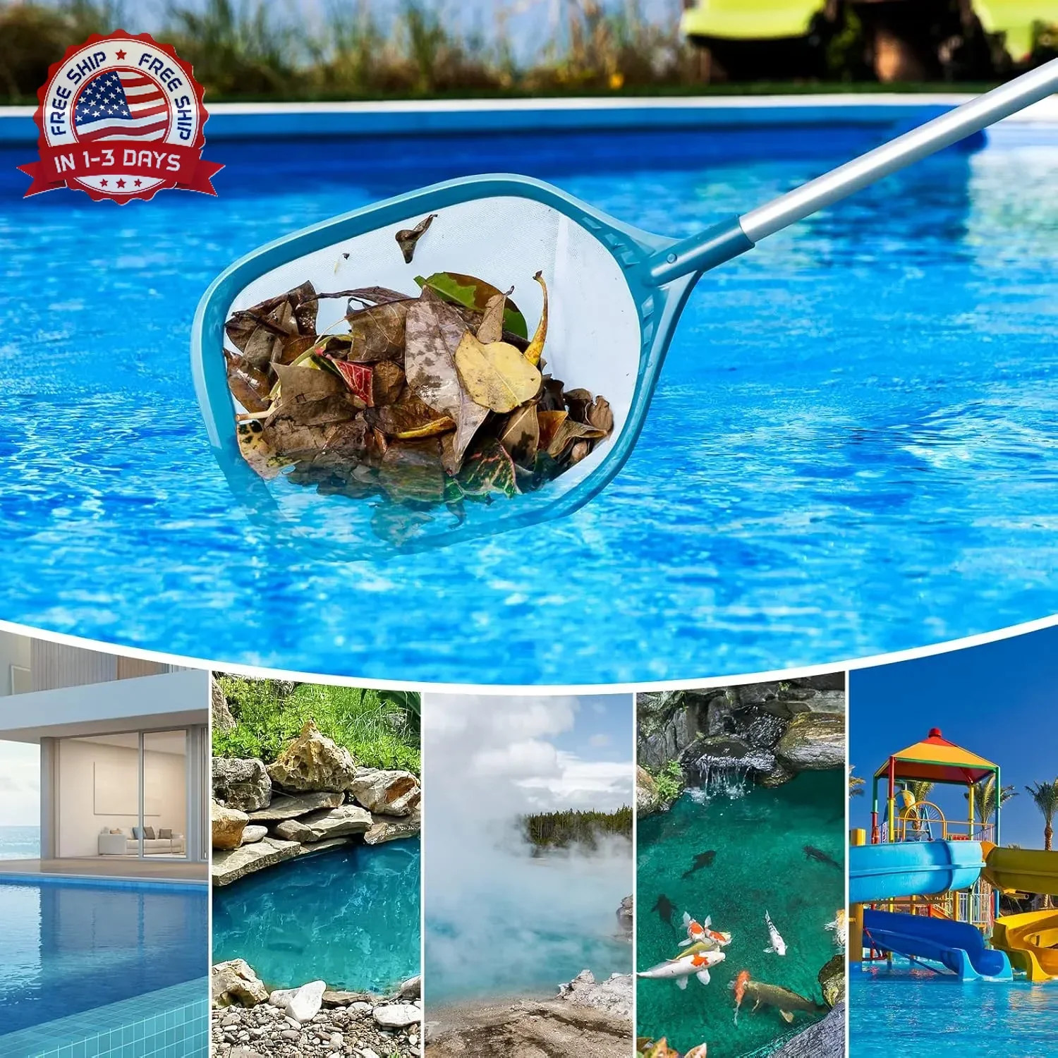 Professional Pool Skimmer Net 57 inch with 4 Aluminum Poles – Fine Mesh for Fast
