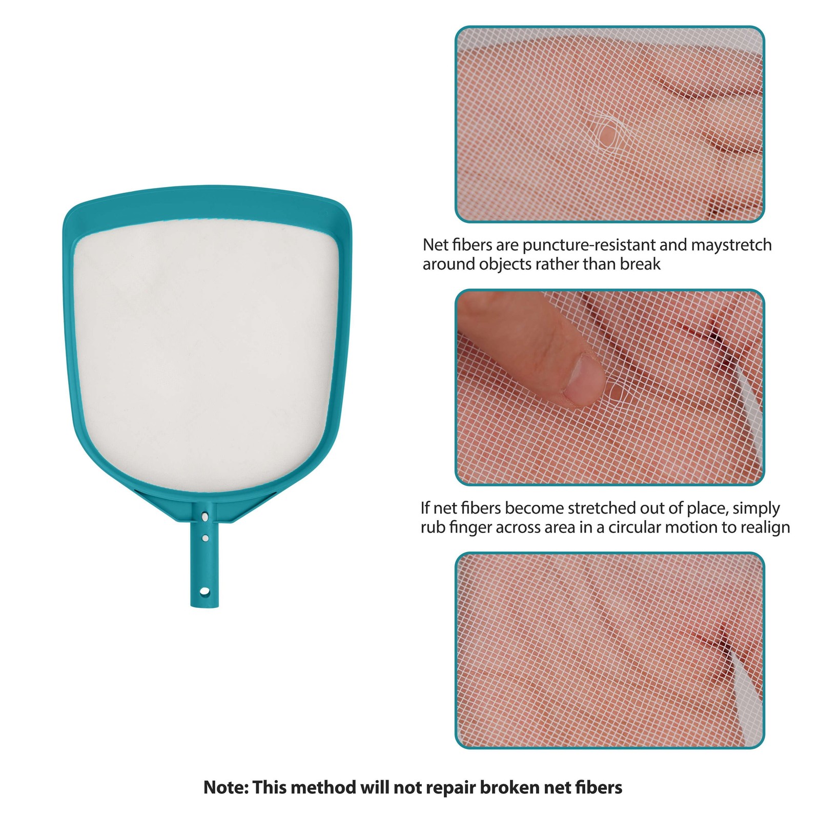 Teal&Gray Pool Skimmer Net with 42inch Aluminum Pole forEffective Debris Removal