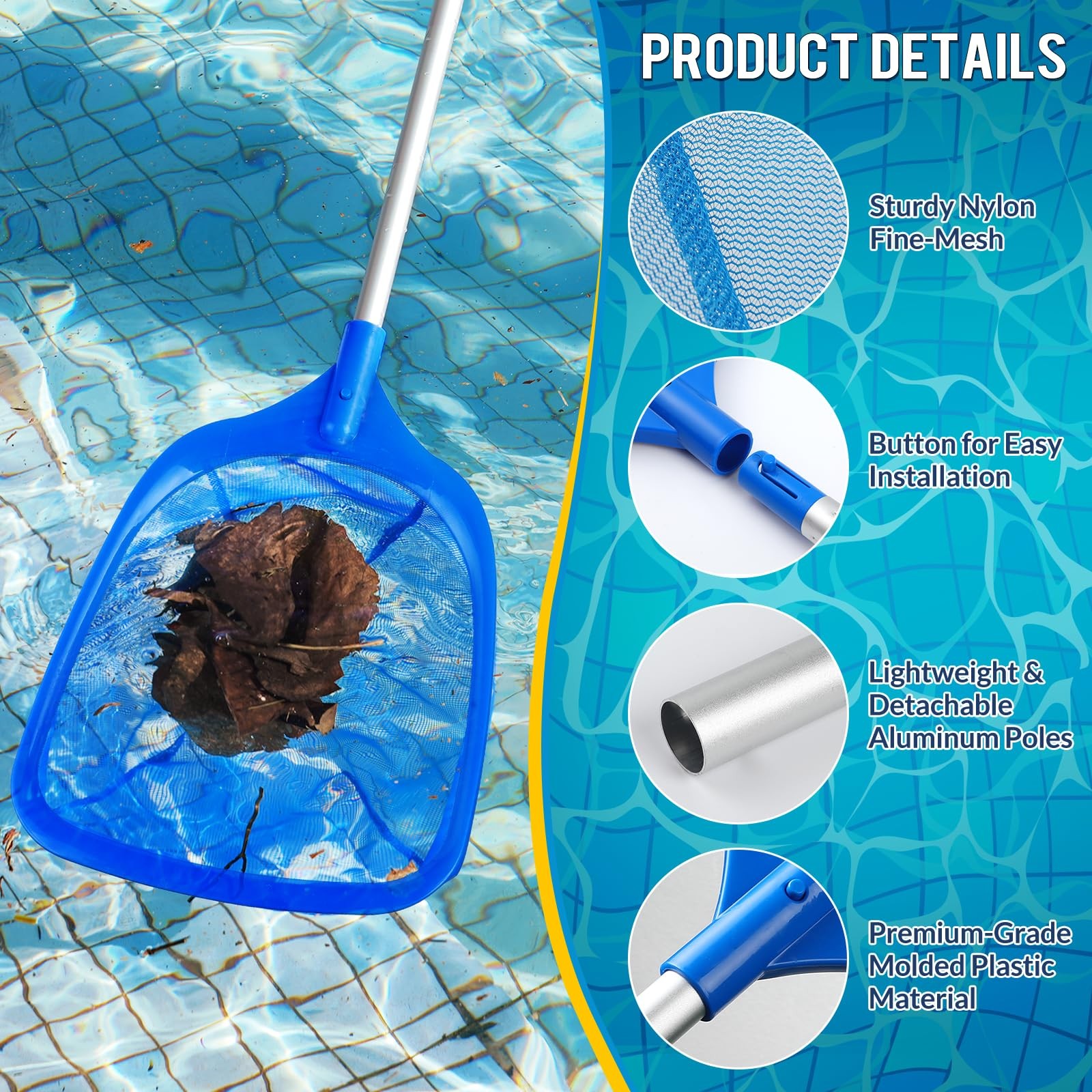 Tavaleu Pool Skimmer Net, Deep Pool Leaf Net with Reinforced Frame, Large Cap…