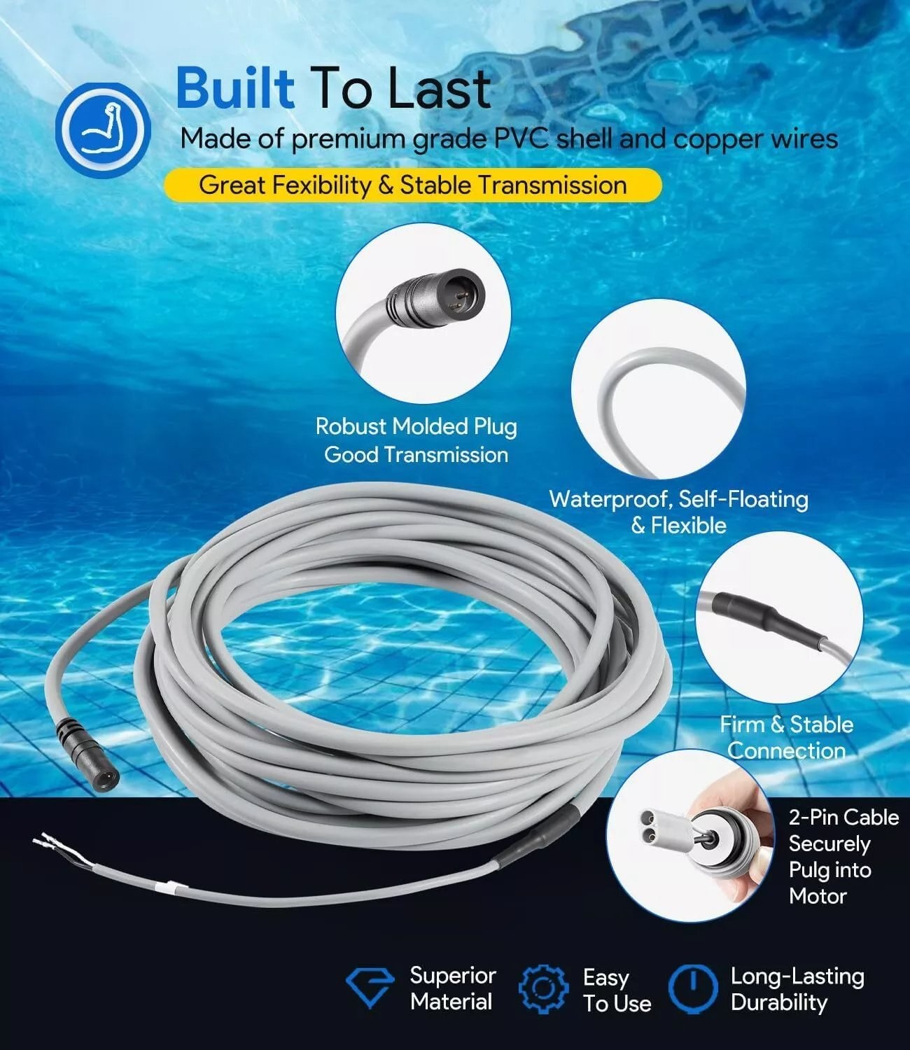 RCX50061 Floating Power Cord Assembly for Hayward SharkVAC XL/TigerShark/Plus/QC