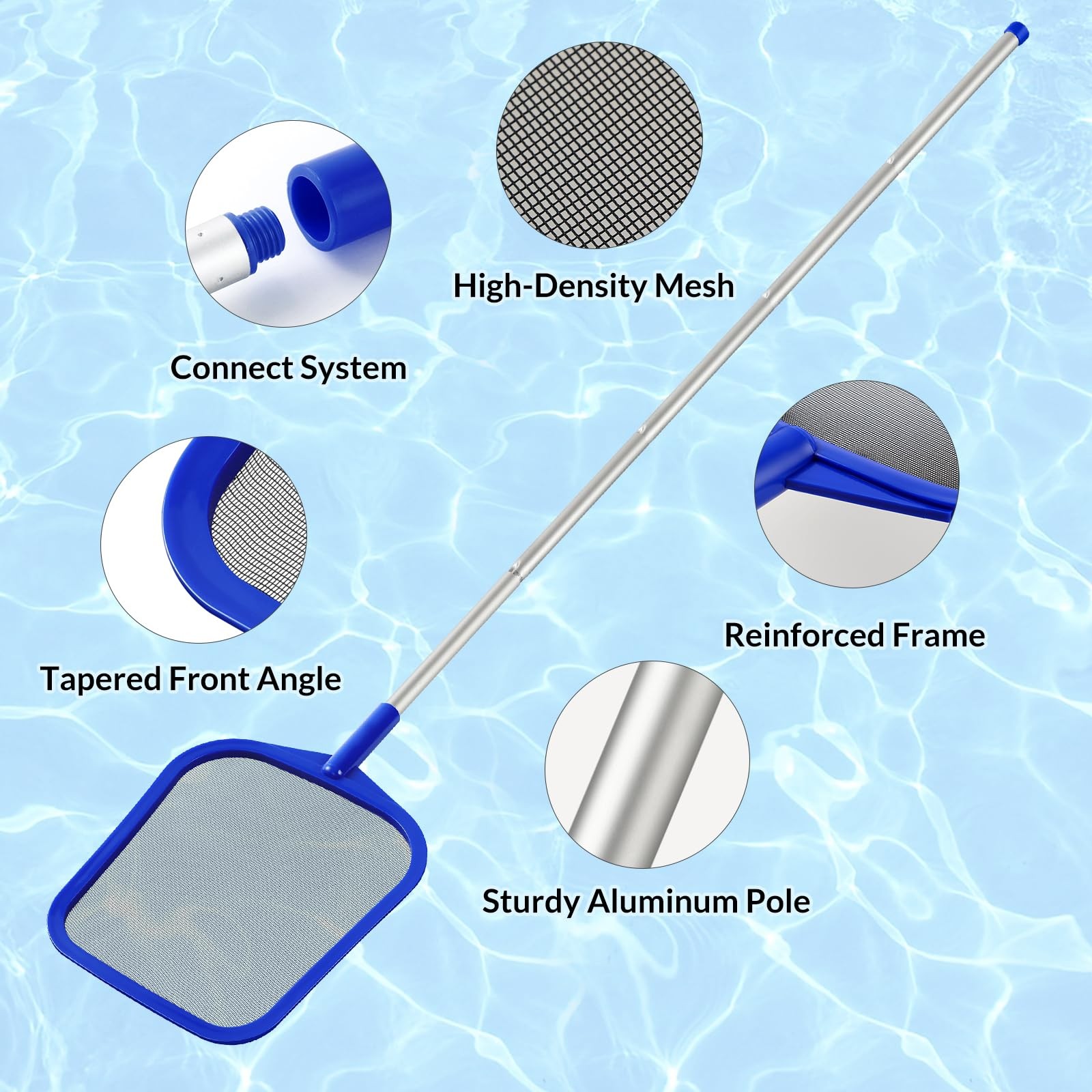Adjustable Pool Skimmer Net with Telescopic Pole & Ultra Fine Mesh Rake