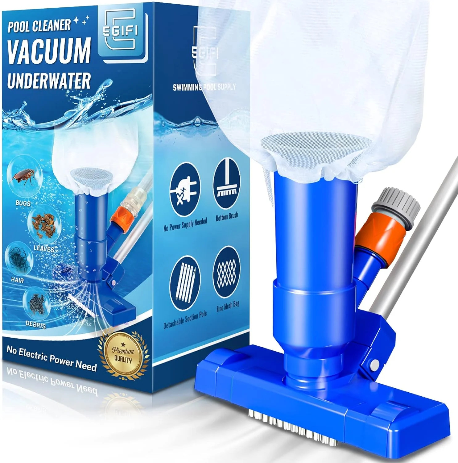 Portable Pool Vacuum for Above Ground/Inground Pool, Pool Cleaner Vacuum with 3