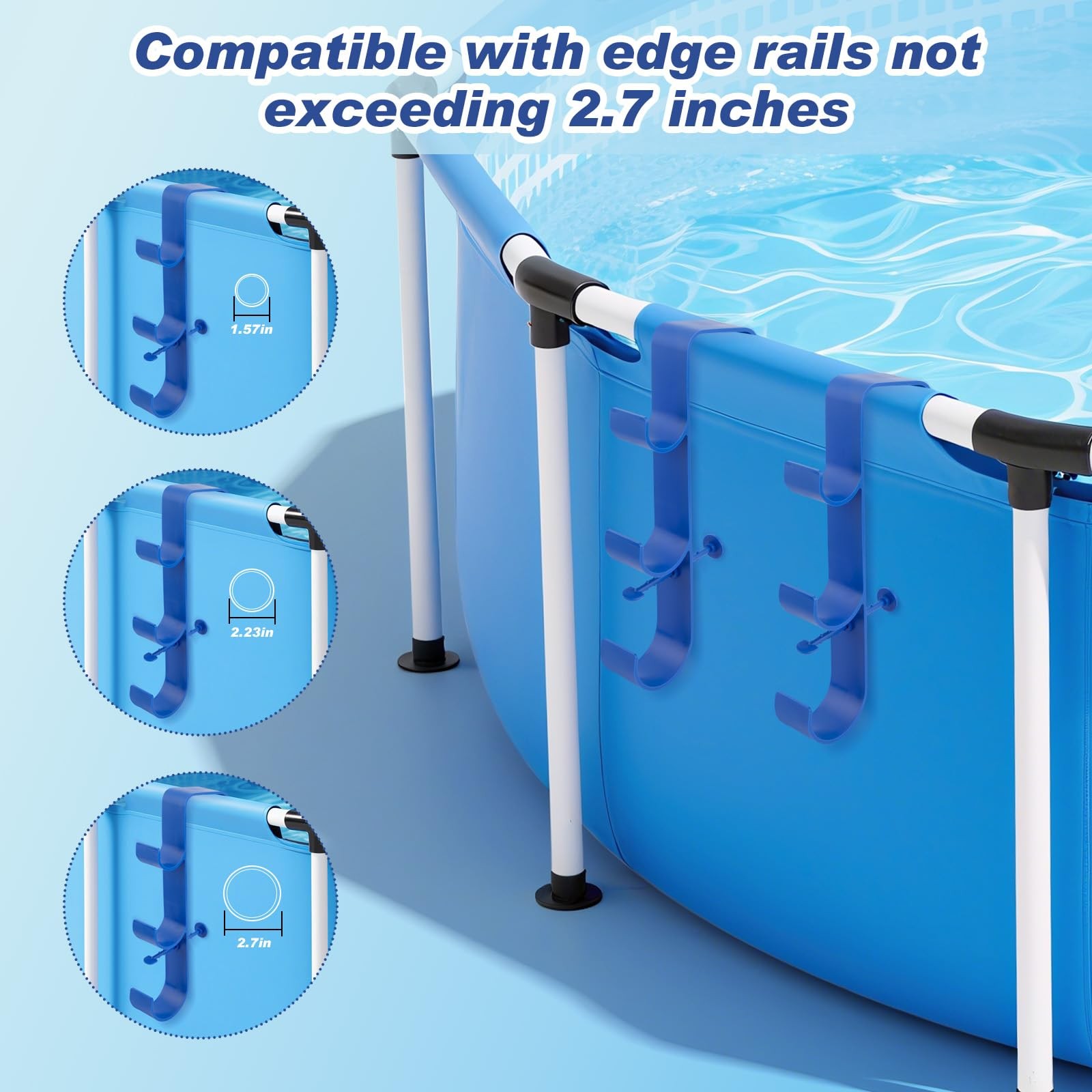 Adjustable 3Hook Pool Pole Hanger for Skimmer, Brush & Hose 2Pack