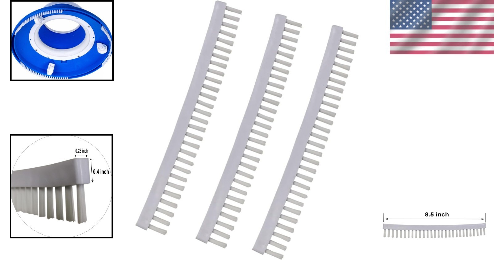 High-Quality 8.5 Inch Replacement Brush Strips for Pool Leaf Vacuum, 3pcs Pack