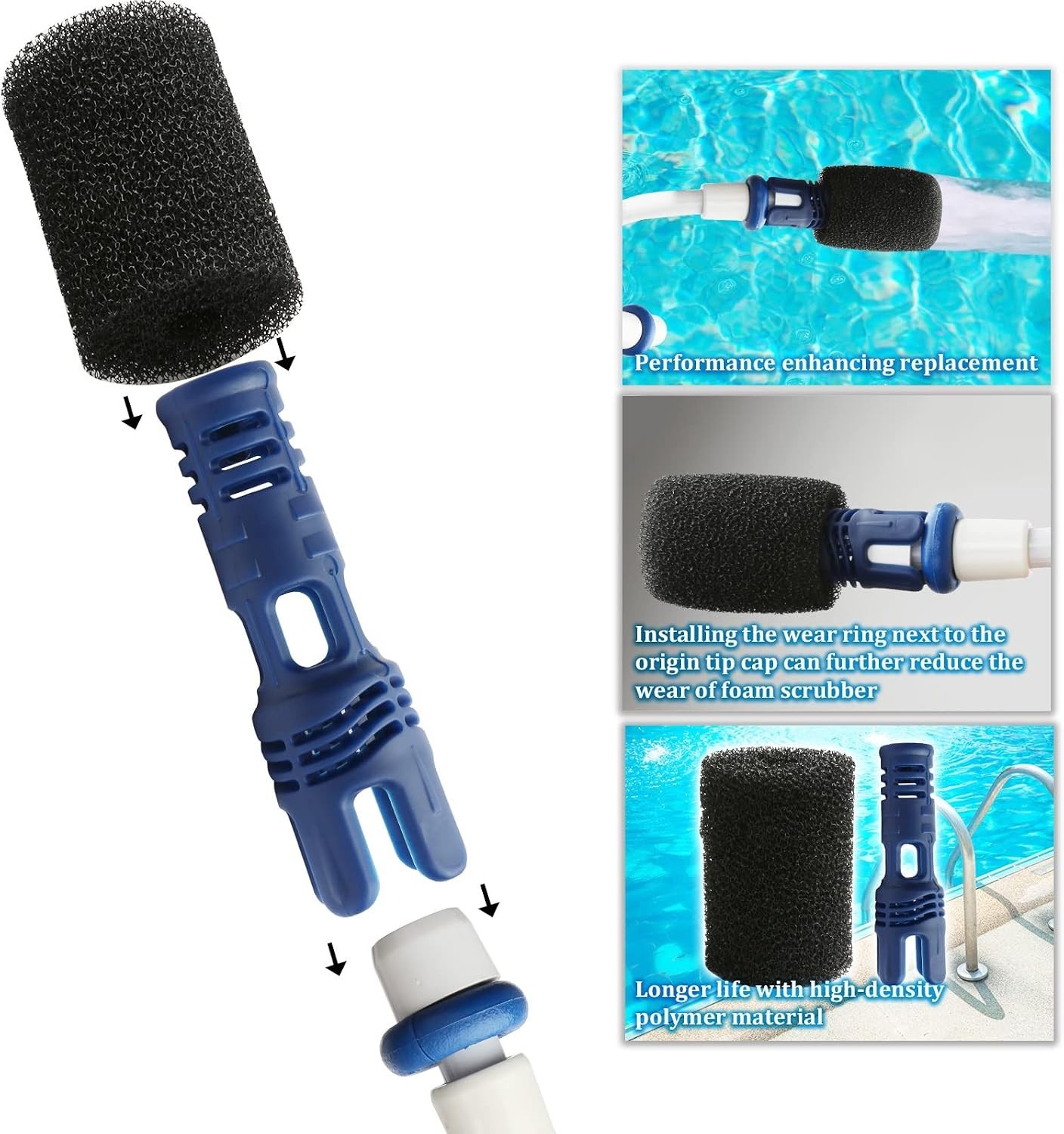 Snap-On Tail Sweep Pro for Polaris Cleaners – 6 Durable Foam Scrubbers Included