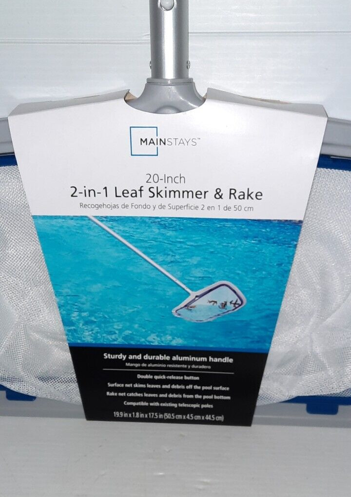 Mainstays 20 in. 2-in-1 Leaf Skimmer & Rake for Pools & Ponds etc. New