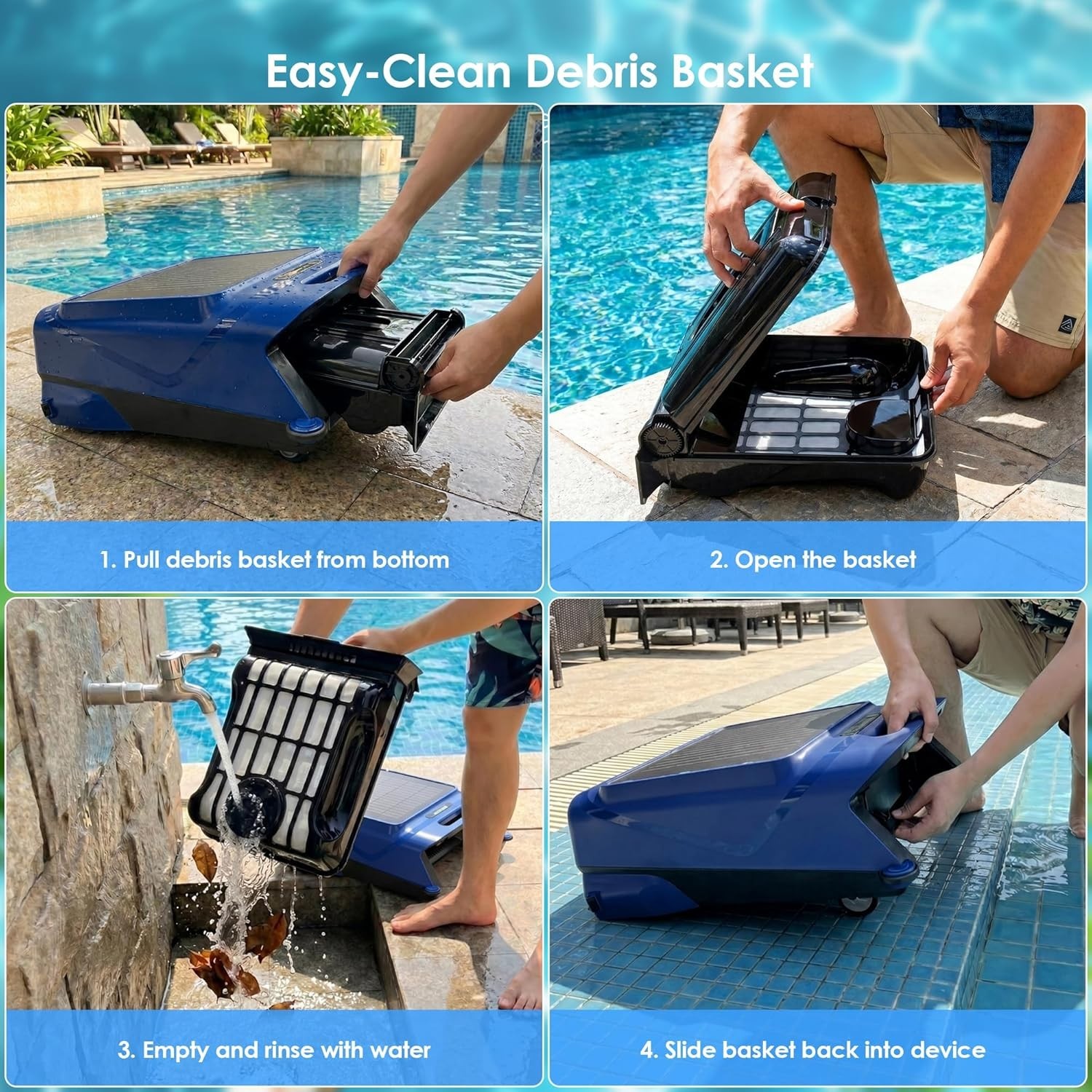 V12 Solar Pool Skimmer Robot Automatic Surface Cleaner App WiFi Remote Blue