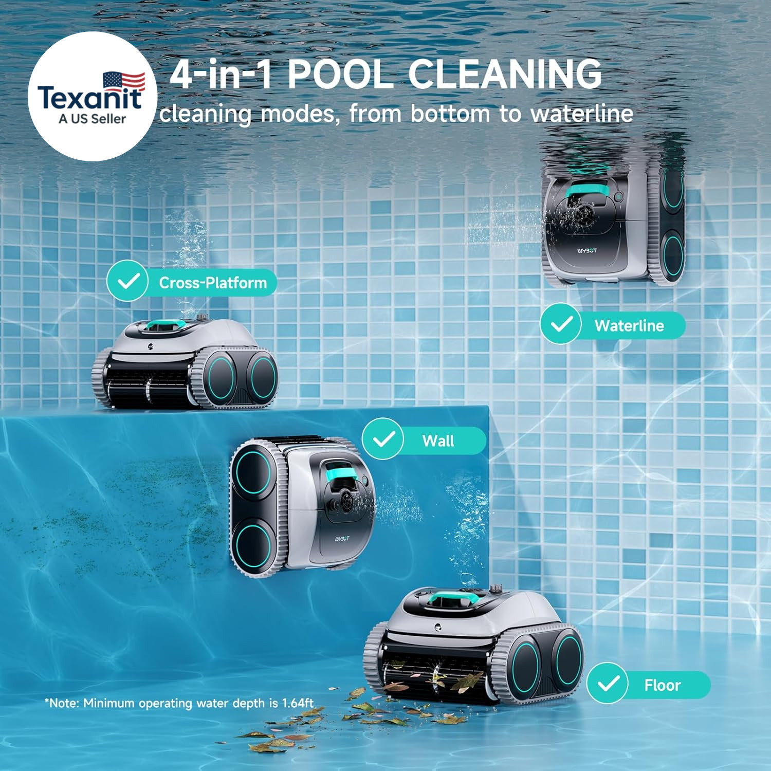 (2026 Upgrade) C1 Pool Robot Vacuum for Inground Pools, 4-In-1 Cordless Robotic