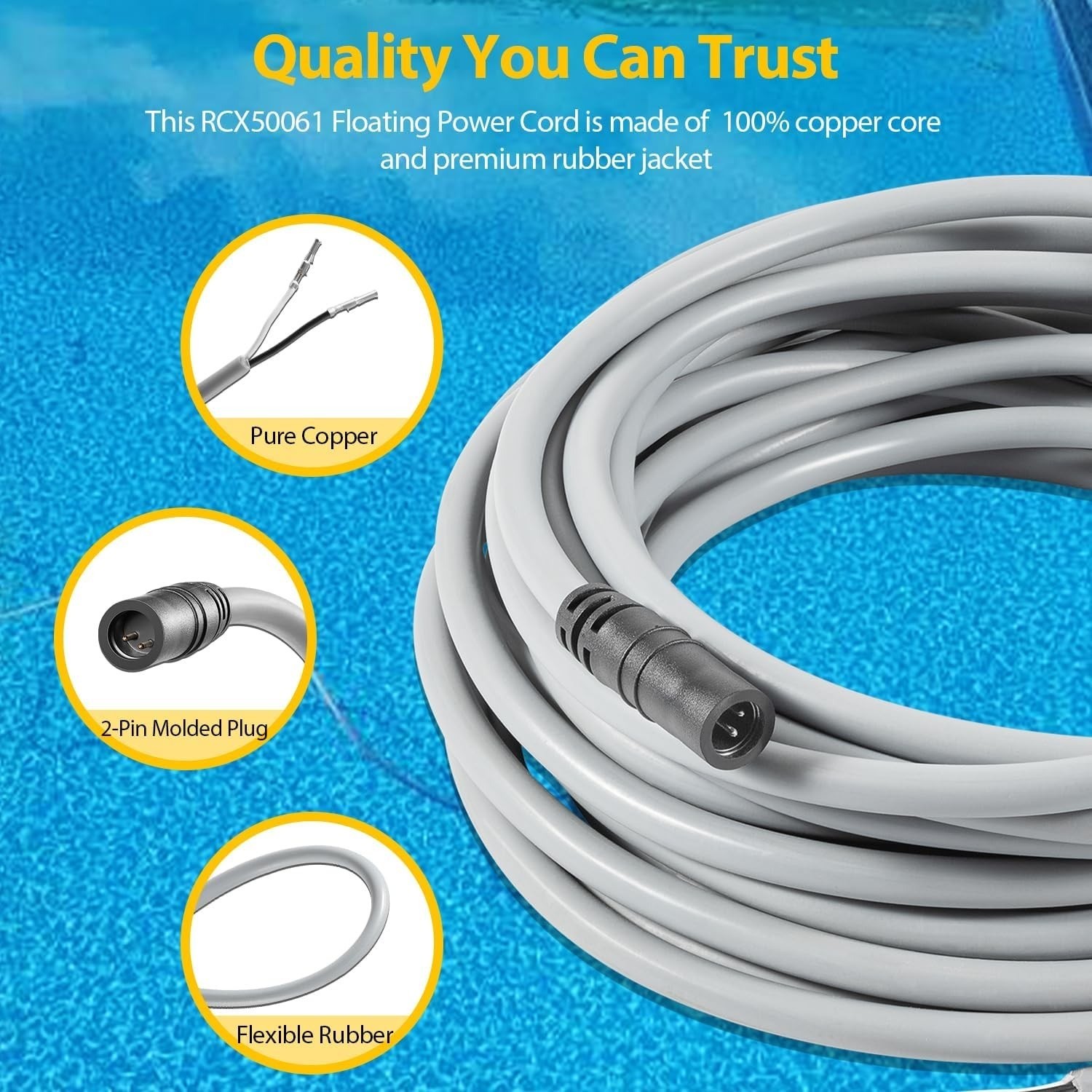 RCX50061 Floating Power Cord Assembly for Hayward Tigershark QC Robotic Cleaner